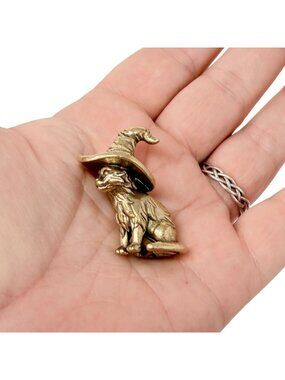 Brass Witch Cat Figurine Magic Protection Intuition Altar Totem